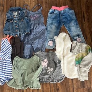 18-24 M Toddler Denim Vest & Mixed Tops Bundle - Blue, Gray, Pink Accents